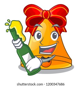 With beer golden christmas bell isolated on mascot