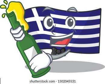With beer greece flag placed in cartoon cupboard