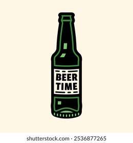 Beer green bottle vector pin style illustration, graphic object on light background