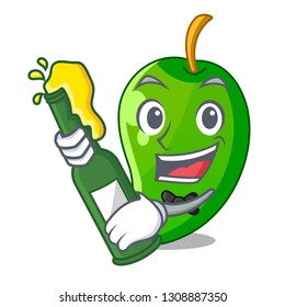 With beer green mango isolated with the mascot
