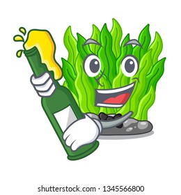 With beer green seaweed in a cartoon aquarium