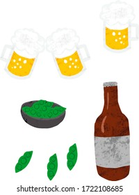 Beer and green soybeans icon set