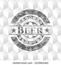 Beer grey emblem. Vintage with geometric cube white background