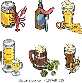 Beer. hand drawing set of sketches illustration