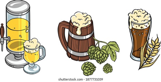Beer. hand drawing set of sketches illustration