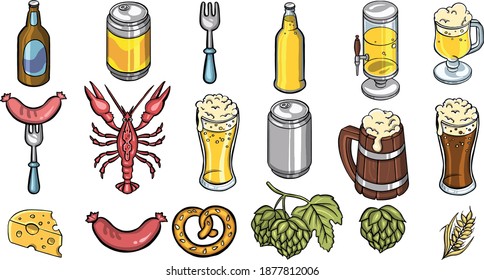 Beer. hand drawing set of sketches illustration