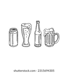 beer hand drawn doodle illustrations vector set