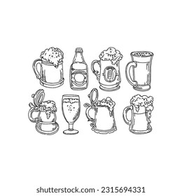 beer hand drawn doodle illustrations vector set