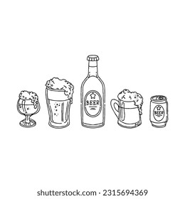 beer hand drawn doodle illustrations vector set