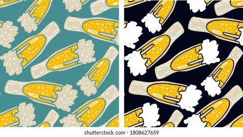 Beer hand drawn doodle pattern background. Beer mug glass - template for menu, cafe, restaurant.