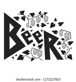 Beer. Hand drawn illustration with stylized hop, lettering and decoration elements. Vector typography octoberfest  poster  beer festival  print for t-shirts, bags and cards