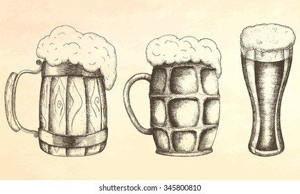 Beer. Hand drawn mug of beer. Vector illustration.