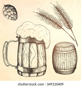 Beer. Hand drawn mug of beer. Vector illustration.