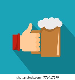 Beer in hand icon. Flat illustration of beer in hand vector icon for web