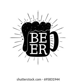 Beer hand written lettering composition on mug. Isolated on white background. Vector illustration.