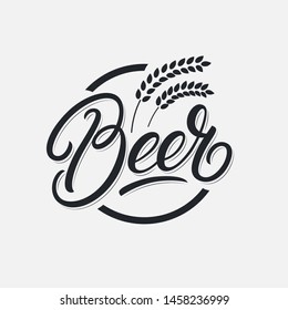 Beer hand written lettering logo, label, badge, emblem, sign. Modern brush calligraphy, typography for brewery, pub, tavern, bar, beerhouse, brasserie. Vintage retro style. Vector illustration.