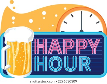 ilustración de cerveza y hora feliz