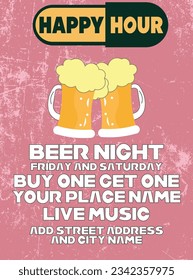 Beer happy hour party night poster flyer social media post design
