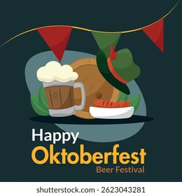 Beer and hat with sausage. Vector illustration
