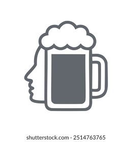 Beer head. A beer glass with a head of foam forming a human profile. Fun, lighthearted illustration perfect for promoting pubs, breweries, or beer-related events.