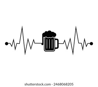 Beer heartbeat,Beer Svg,Drink T-shirt,Retro,Beer Quotes,Alcohol Svg,Beer Glass,Beer Season Svg,Silhouette,Cut file