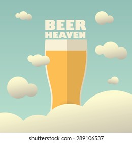 Beer heaven poster with large pint on background. Vintage funny concept for advertising or promotion. Eps10 vector illustration.