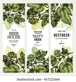 Beer hop banner collection. Engraved style illustration. Vintage beer design template. Vector illustration