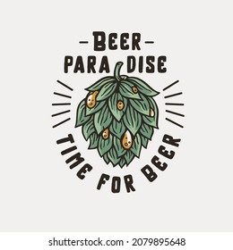 Beer hop with foam drops for print. Original brew design with hop for craft beer bar, pab or brewery