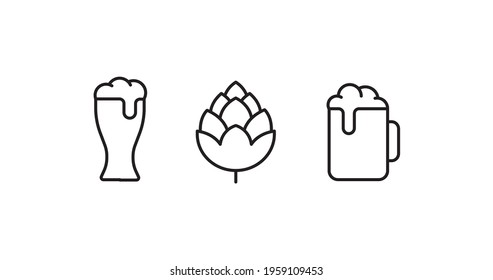 Beer, hop, beer glass simple thin line icon vector illustration