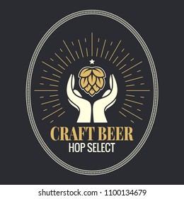 beer hop in hands vintage logo on black background