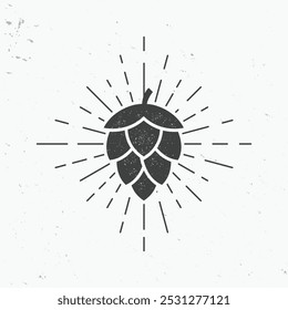 Beer hop icon with light rays. Vintage beer hop icon with stamp effect. Vector illustration