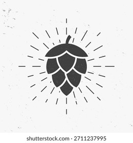 Beer Hop icon with light rays. Vintage Beer Hop with grunge effect. Vector illustration