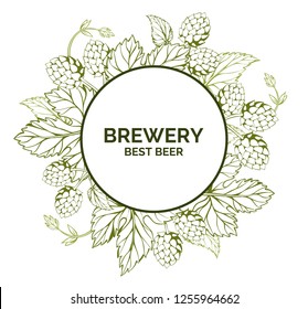 beer hop illustration. Colored banner with beer hops and leafs. engraving sketch style 