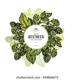 ビールホップのイラスト 彫り込みスタイルのイラスト ビンテージビールホップデザインテンプレート ベクターイラスト のベクター画像素材 ロイヤリティフリー Shutterstock