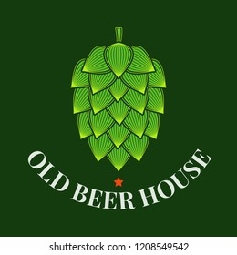 beer hop logo of brewery. Old beer house label on green background