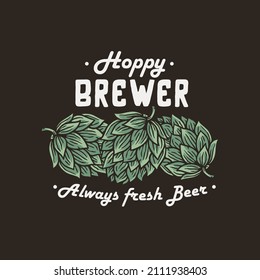 Beer hop for print. Original brew design with hop for craft beer bar, pab or brewery