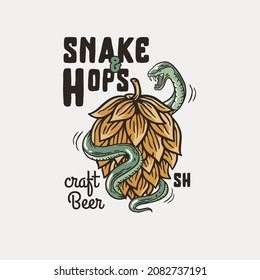 Beer hop with snake for print. Original brew design of hop with serpent for bar