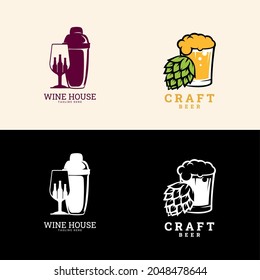 Beer hop and wine logo .label, badge for bar, beer festival, brewery. Isolated on white background.