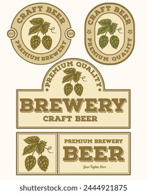 Beer hops logo set. Vintage beer hops design for logo, label, stamp, emblem, badge. Hand drawn beer hops logo collection