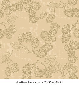 Beer Hops Pattern. Hand-Drawn Hop Seamless Beer Background beautiful floral pattern