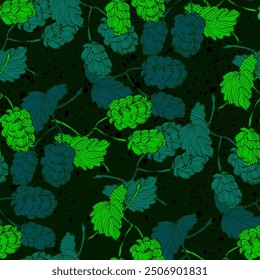 Beer Hops Pattern. Hand-Drawn Hop Seamless Beer Background beautiful floral pattern