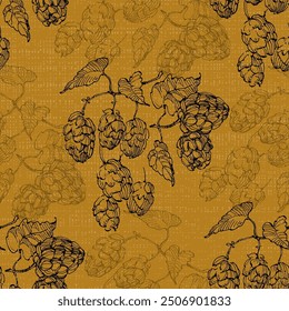 Beer Hops Pattern. Hand-Drawn Hop Seamless Beer Background beautiful floral pattern