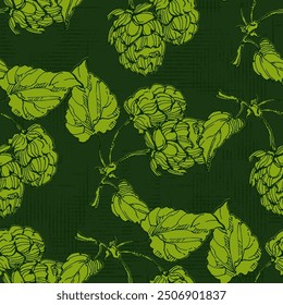 Beer Hops Pattern. Hand-Drawn Hop Seamless Beer Background beautiful floral pattern