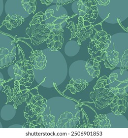 Beer Hops Pattern. Hand-Drawn Hop Seamless Beer Background beautiful floral pattern