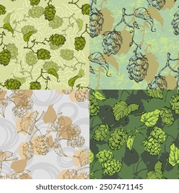 Beer Hops Pattern. Hand-Drawn Hop Seamless Beer Background beautiful floral pattern