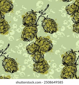 Beer Hops Pattern. Hand-Drawn Hop Seamless Beer Background beautiful floral pattern