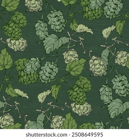 Beer Hops Pattern. Hand-Drawn Hop Seamless Beer Background beautiful floral pattern