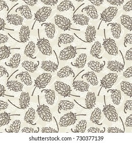 Beer Hops Vector Seamless Pattern. Common Hop or Humulus Lupulus Cones. Vector Floral Background