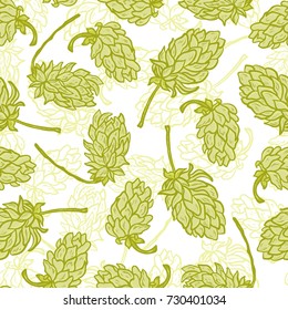 Beer Hops Vector Seamless Pattern. Common Hop or Humulus Lupulus Cones. Vector Floral Background