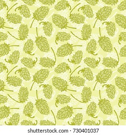 Beer Hops Vector Seamless Pattern. Common Hop or Humulus Lupulus Cones. Vector Floral Background